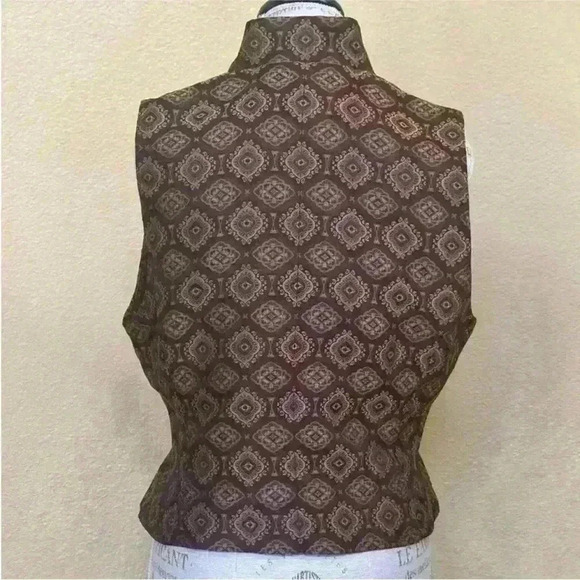 Linda Allard- Ellen Tracy Vintage Print Vest With Mandarin Collar Size 12 NWT - Picture 3 of 8